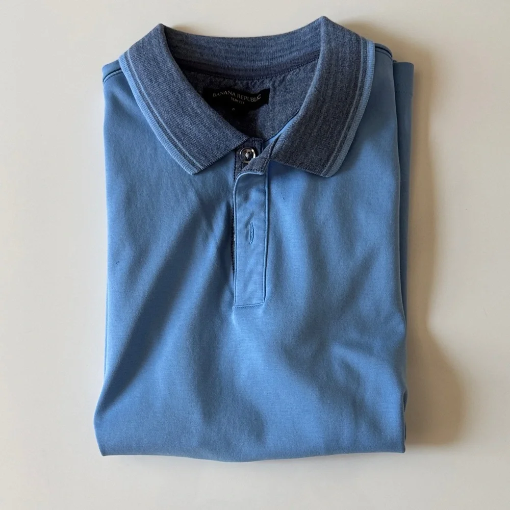 Banana Republic Light Blue Polo Shirt with Dark Blue Trim